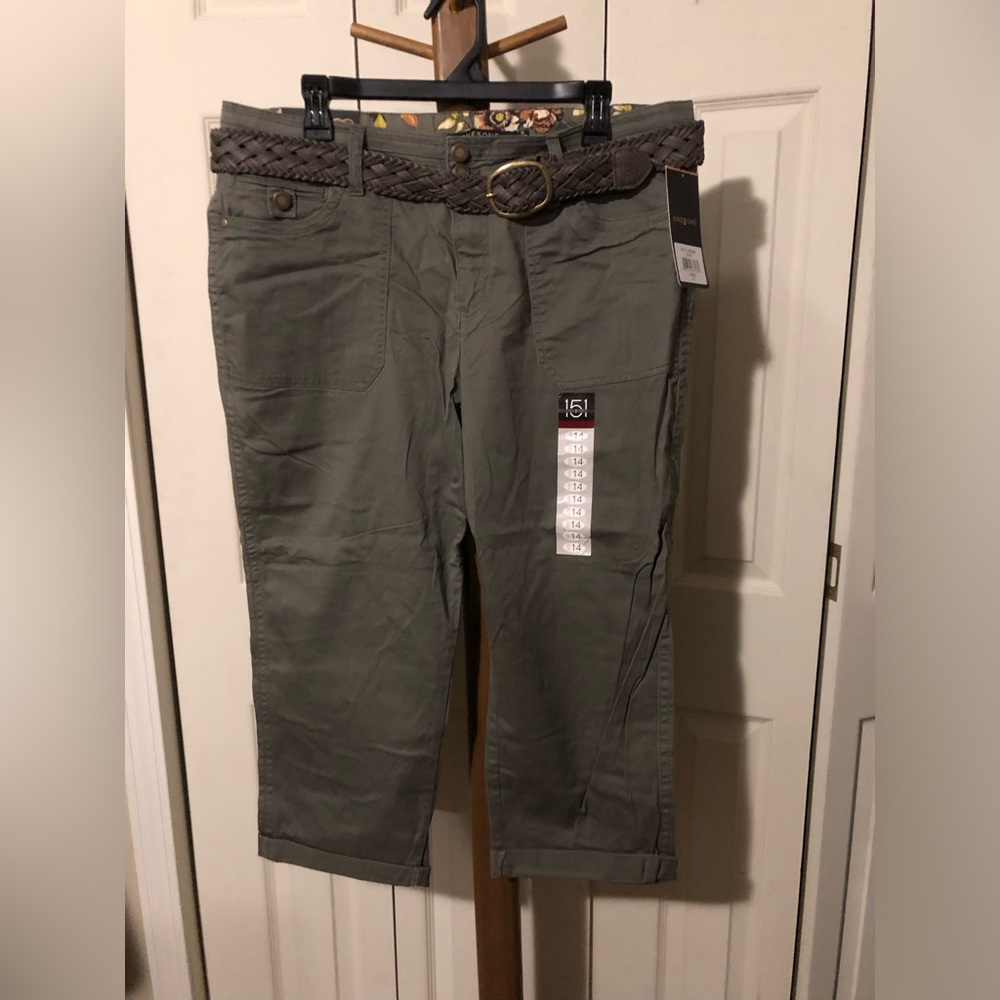 Stylish Olive Capris with Braided Belt
